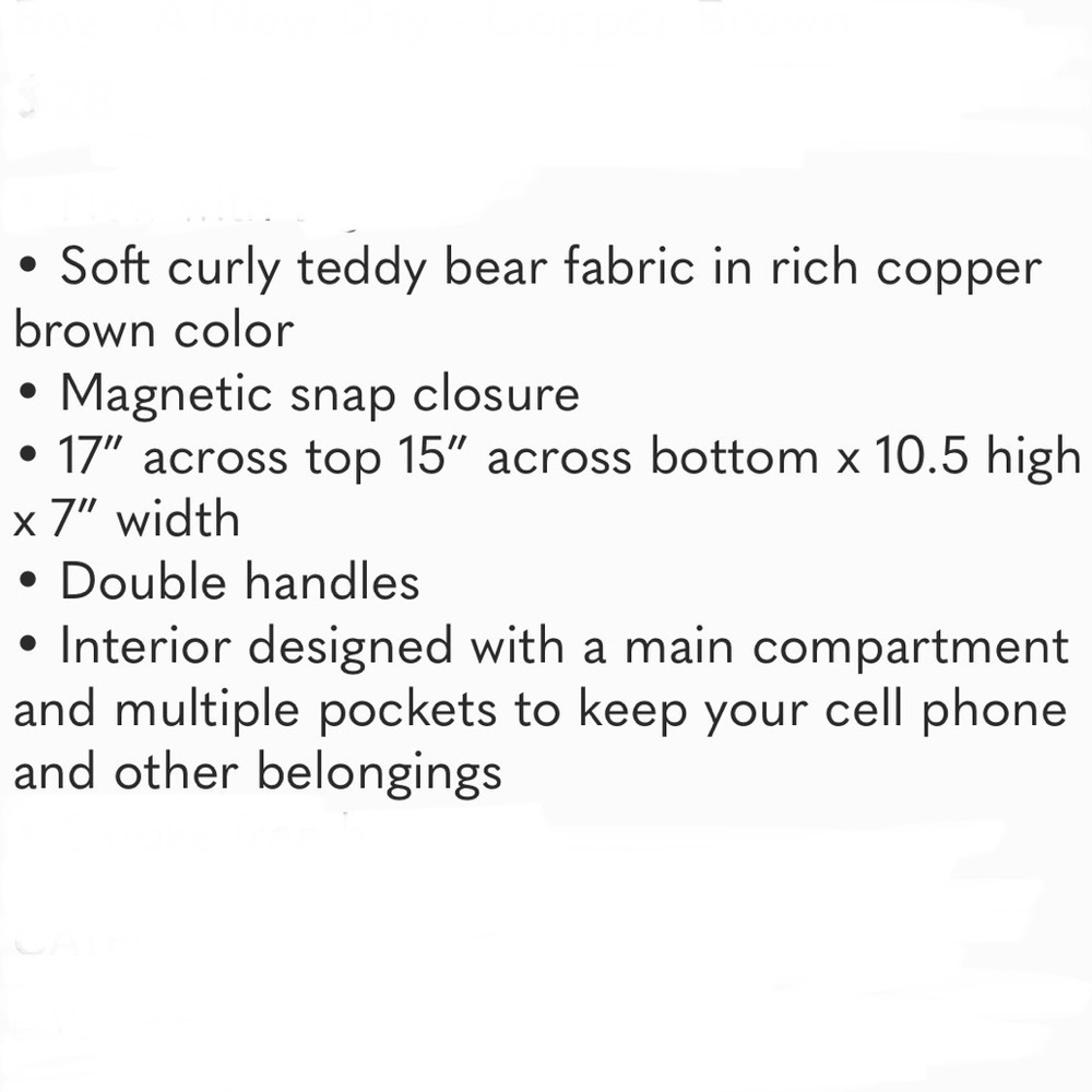 Teddy Sherpa Tote Bag, A New Day, Faux Shearling, Copper Brown, 17”X 10.5” X 5” - Picture 10 of 10